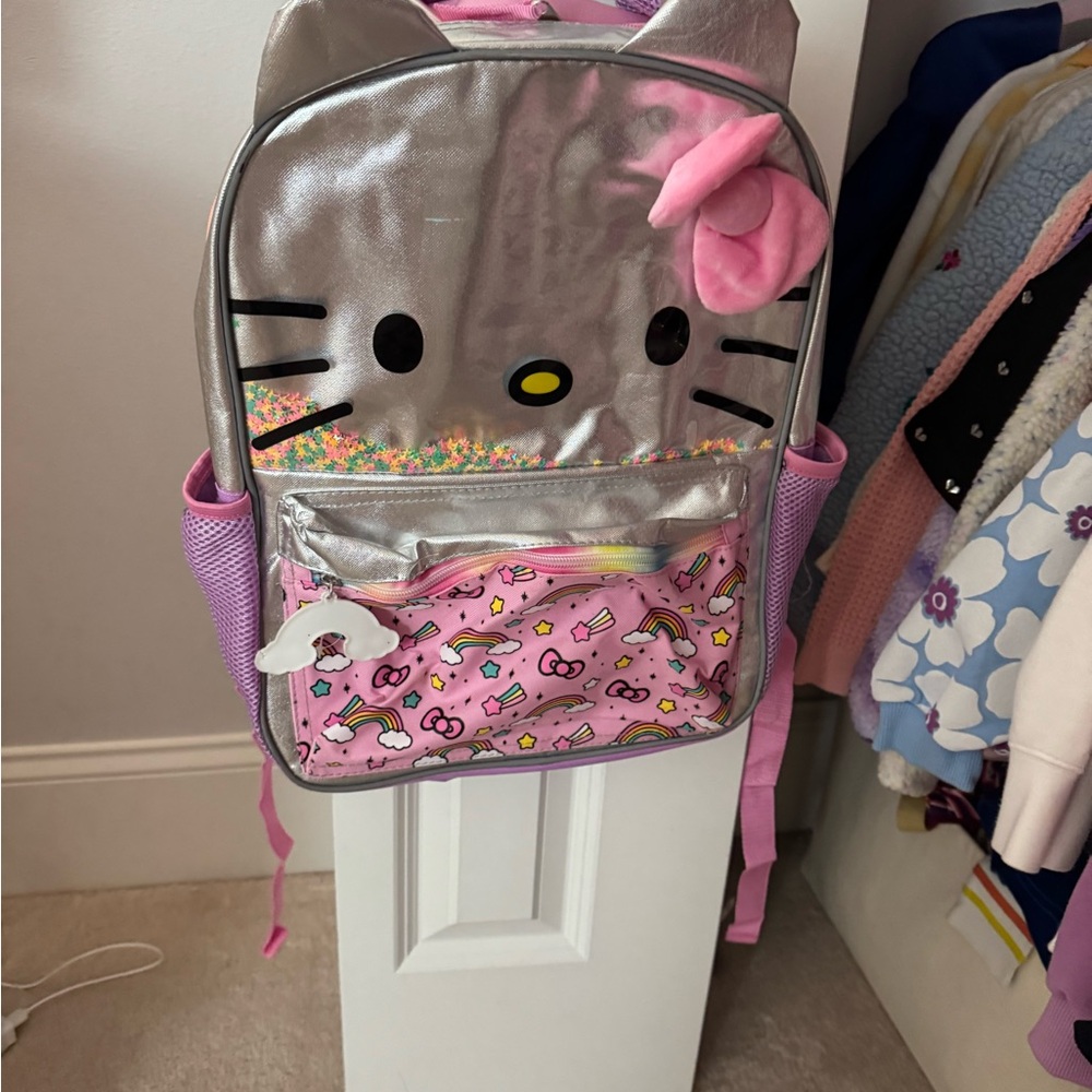 Cute Silver and Pink Cat Backpack